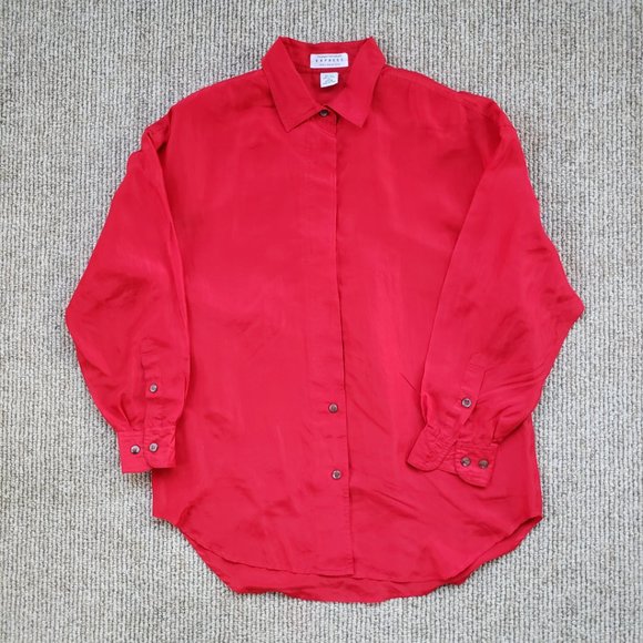 VINTAGE 80s Red Silk Blouse Women's XS - Picture 9 of 10